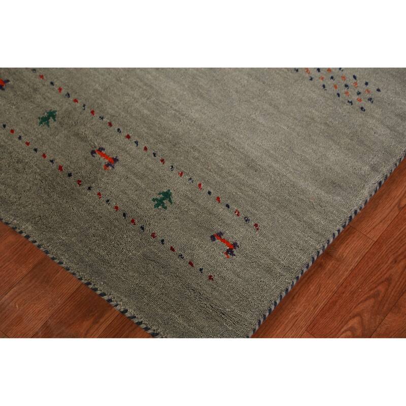 Hand Knotted Oriental 100% Wool Carpet Tribal Animal Pictorial Green Gabbeh Runner Rug - 6' 6'' X 2' 9''