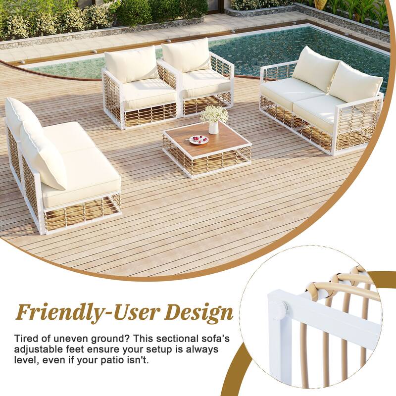 Patio Modular Sectional Sofa Convertible Furniture Set wCoffee Table