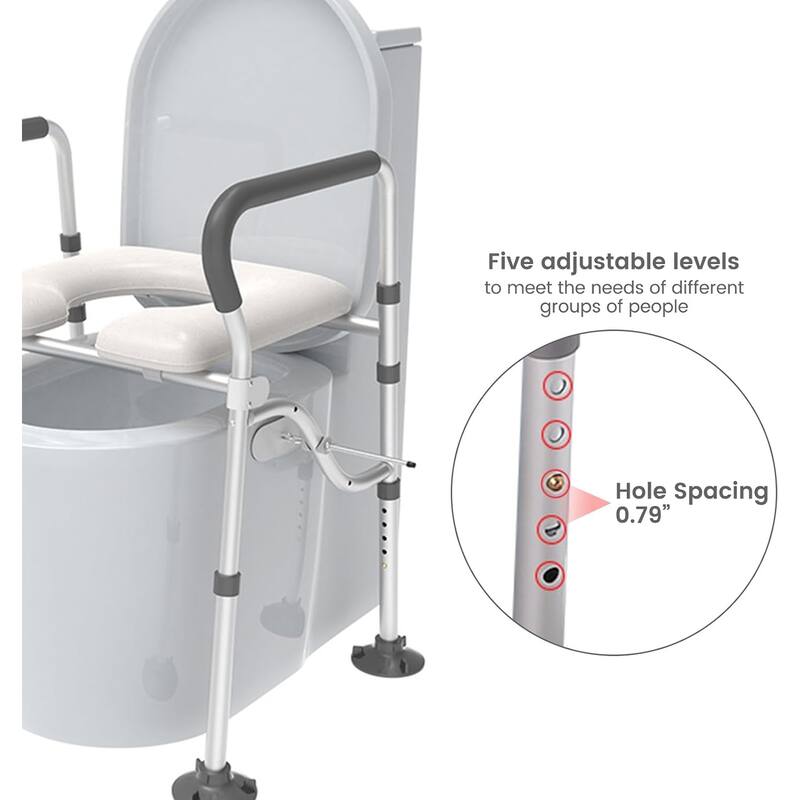 Raised Toilet Seat for Elderly, Height Adjustable Toilet Safety Chair for Handicapped, Supports Up to 300lbs
