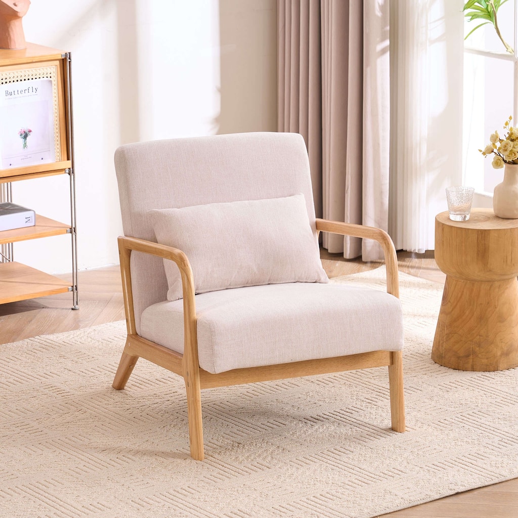 Modern Accent Chair with Lumbar Pillow, Relaxing Armchair with Solid Wood Frame & Soft Cushion - 25.2"W x 31.1"D x 29.5"H