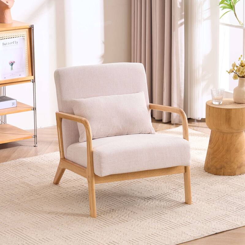 Modern Accent Chair with Lumbar Pillow, Relaxing Armchair with Solid Wood Frame & Soft Cushion - 25.2"W x 31.1"D x 29.5"H