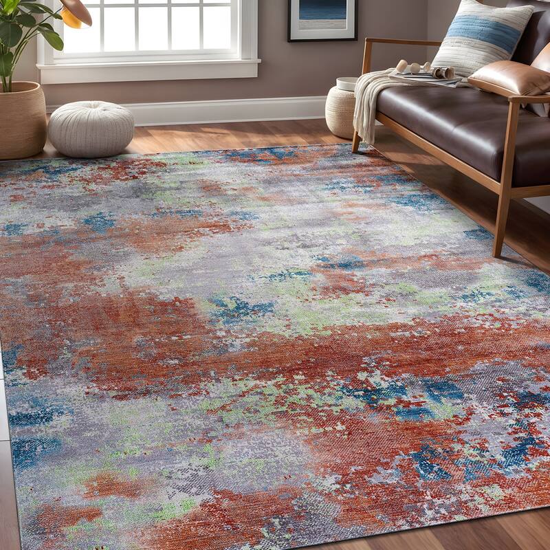 Beverly Rug Queen Abstract Non-Slip Rubber Back Washable Indoor Area Rug
