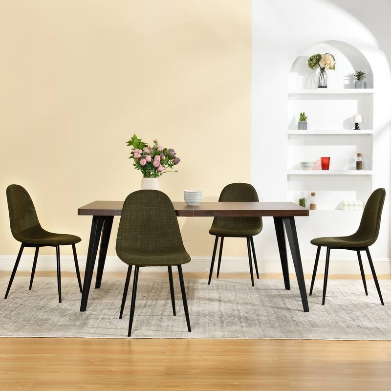 Homy Casa 5-Piece Dining Room Set with Modern Brown Table and 4 Upholstered Side Chairs - Green