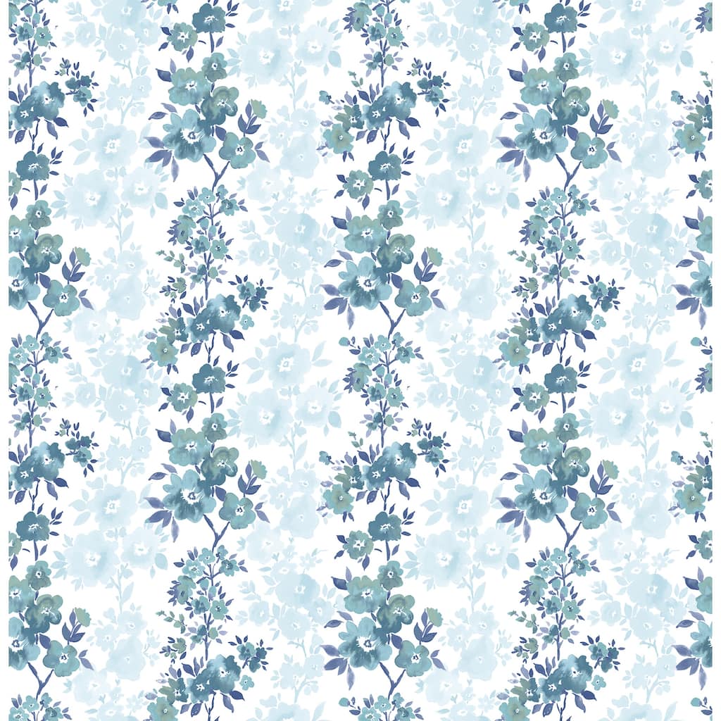 A-Street Prints Charlise Blue Floral Stripe Wallpaper