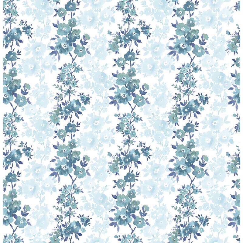 A-Street Prints Charlise Blue Floral Stripe Wallpaper