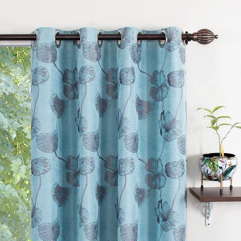 2 Pcs Blackout Curtains for Doors Floral Room Darkening Thermal Insulated Polyester Privacy Panels with Stainless Steel Grommets