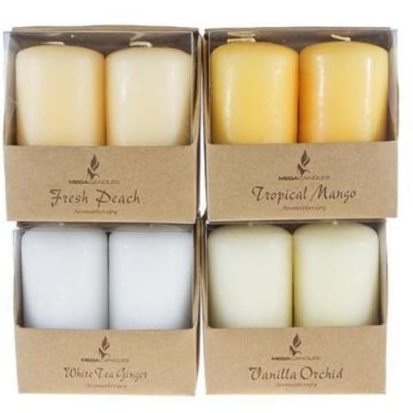 2 piece 2" x 3" Scented Pillar Candle in Brown Box - Assorted - 48 Units
