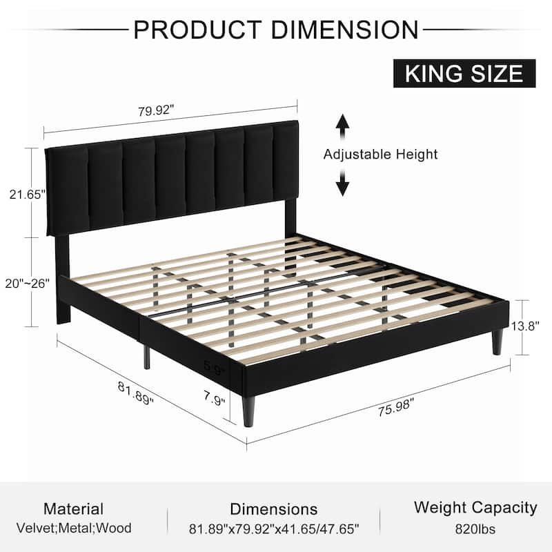 VECELO Tufted Upholstered Platform Bed Frame with Adjustable Height Headboard Twin/Full/Queen Size Beds