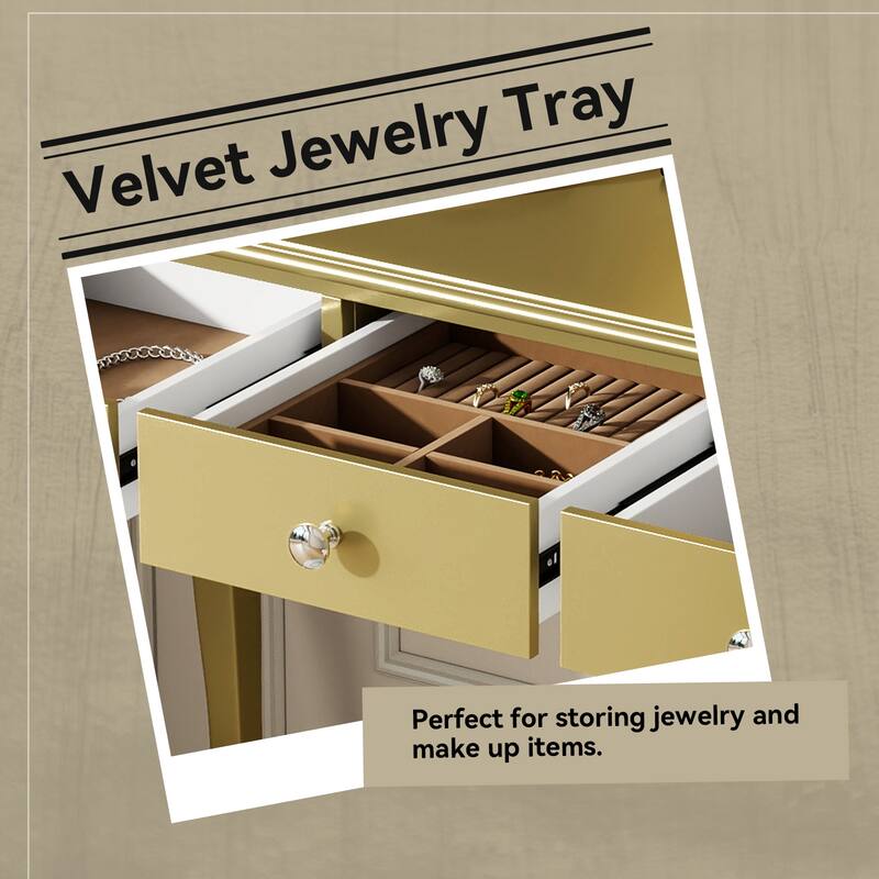 Makeup Vanity Desk with Oval Mirror, 3-Drawer Dressing Table