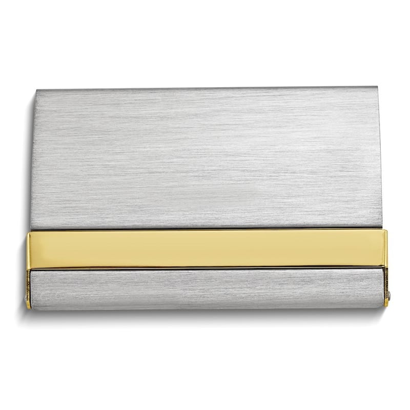 Curata Nickel-Plated Satin Finish with Polished Gold-Tone Stripe Business Card Case