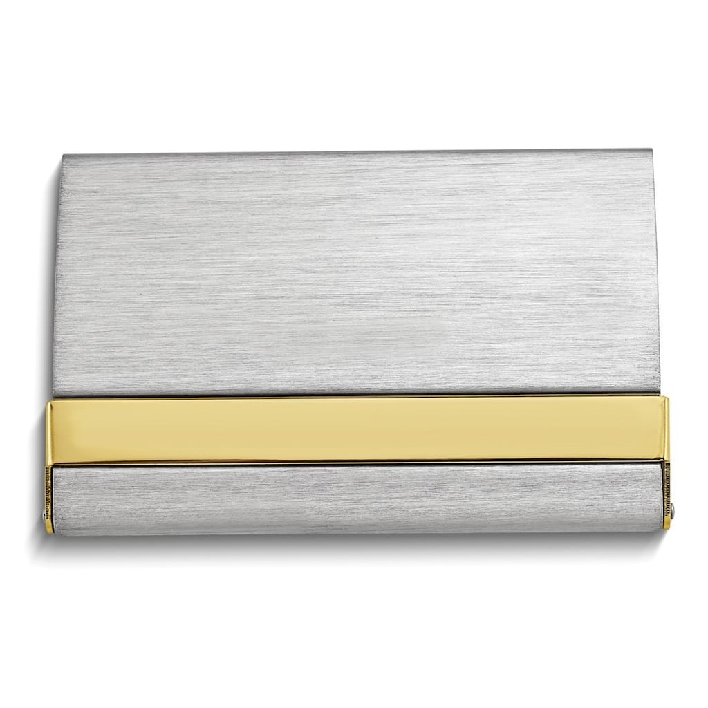 Curata Nickel-Plated Satin Finish with Polished Gold-Tone Stripe Business Card Case