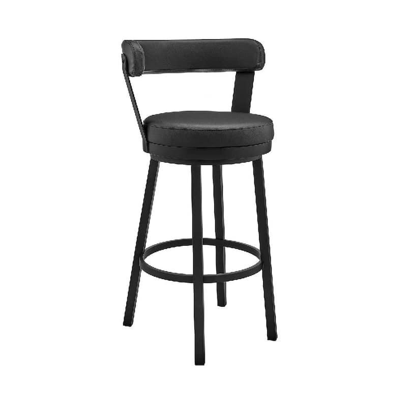 26 Inch Vegan Faux Leather Round Swivel Counter Stool, Black - 19 L x 17 W x 36 H - Black