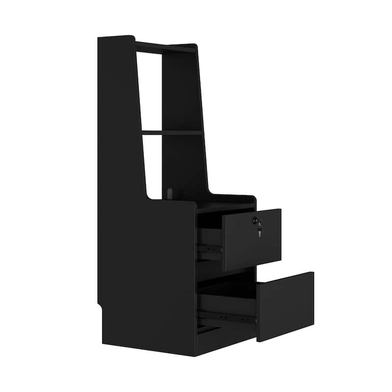 Nightstand w/ Charging Station, Night Light, Bookshelf,Storage Cabinet