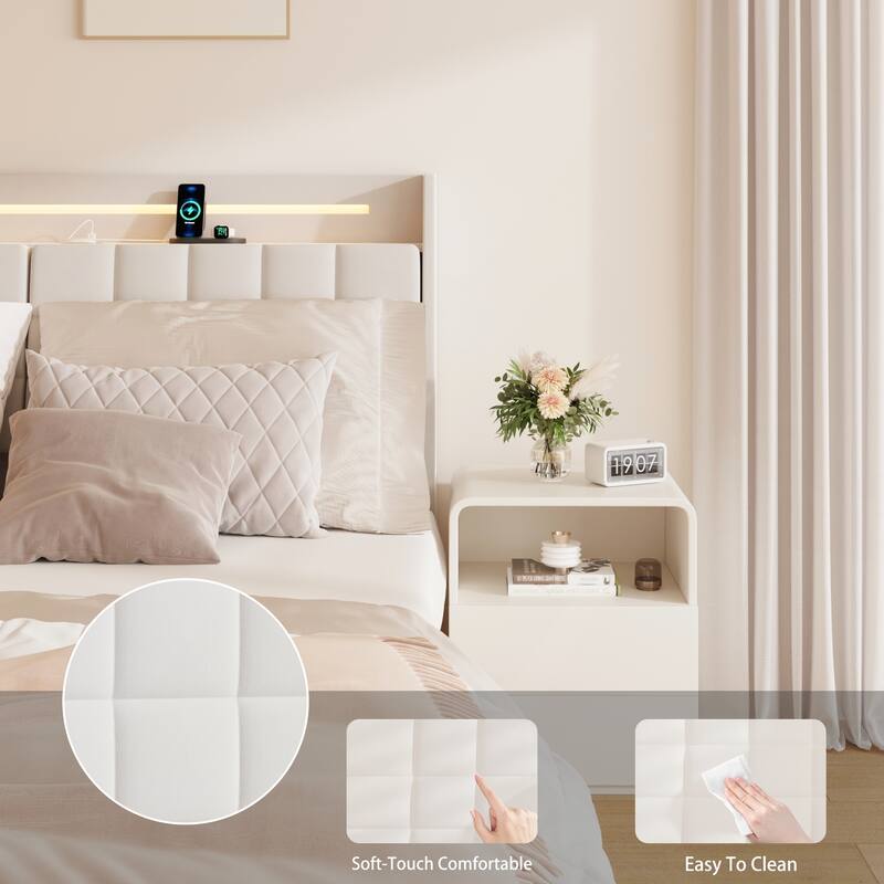 Full Floating Bed Frame with LED Light and Charging Station