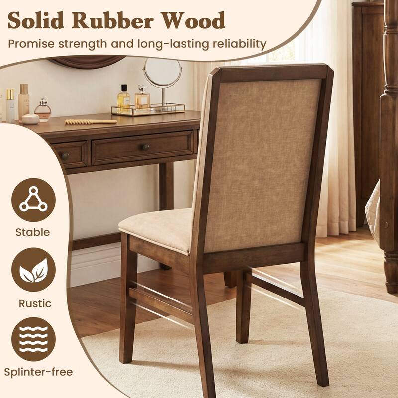 Gymax Upholstered Dining Chairs Set of 2 w/ Solid Rubber Wood Legs for