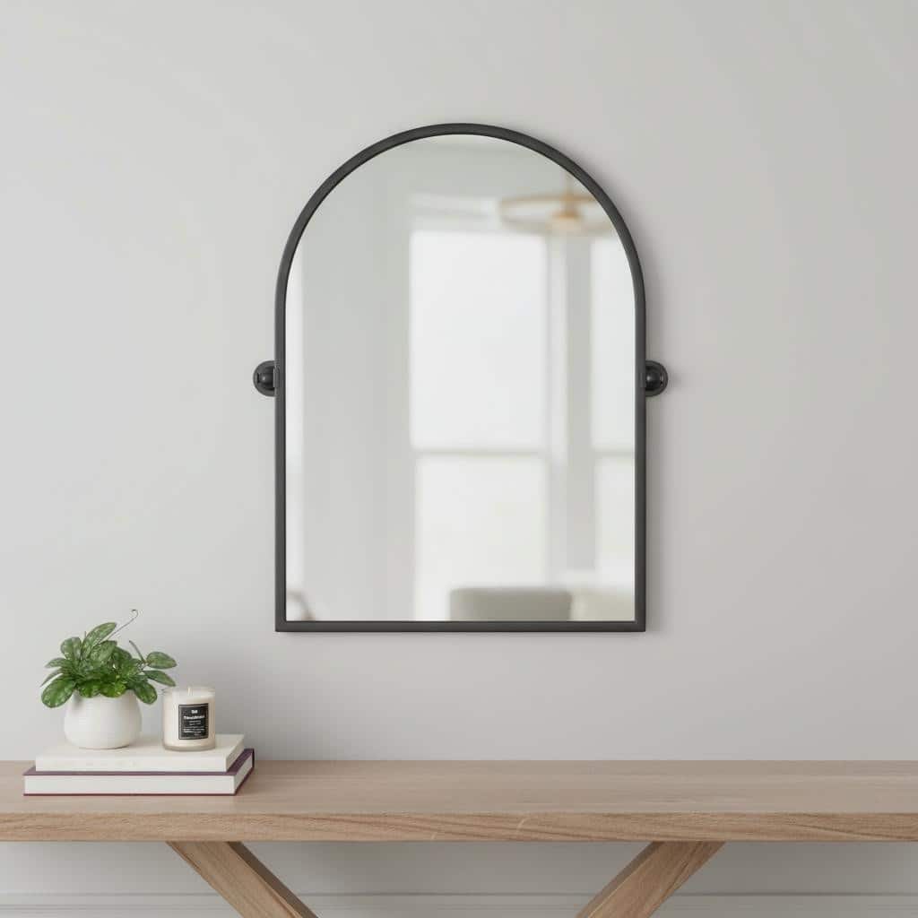 HomeRoots 36" Black Metal Arch Tilting Framed Accent Mirror - 23.97 in. x 35.76 in. x 0.79 in.