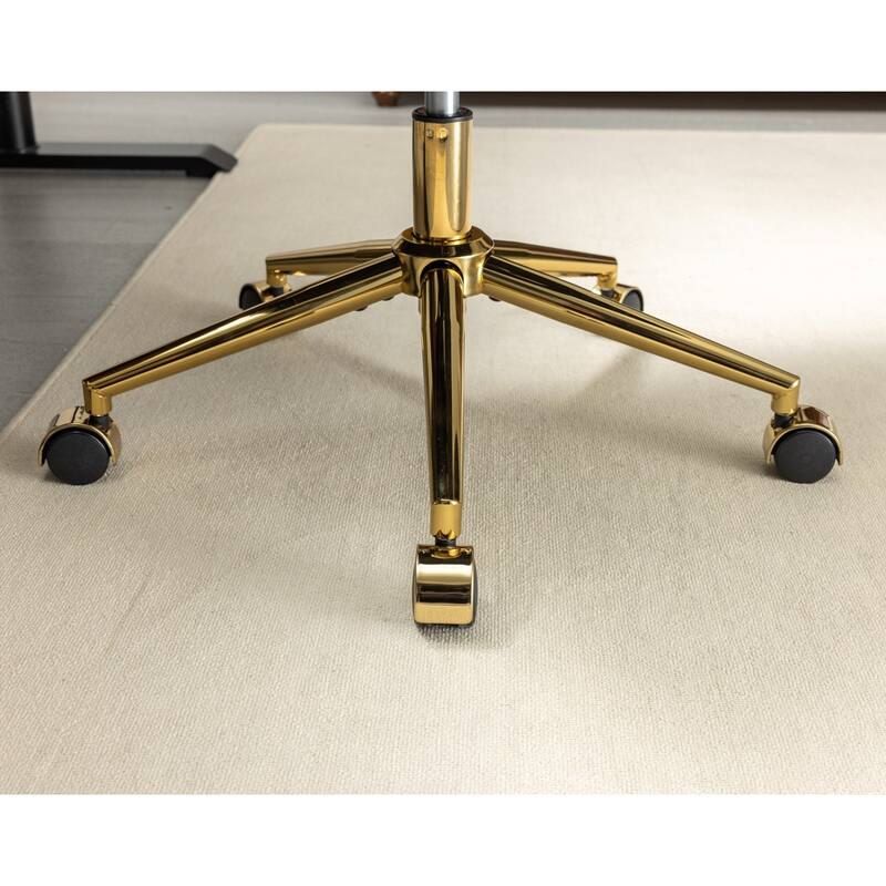Gold Metal Base Office Chair, Adjustable Swivel Desk Chair with Recline Function, Comfortable Vanity Chair for Bedroom