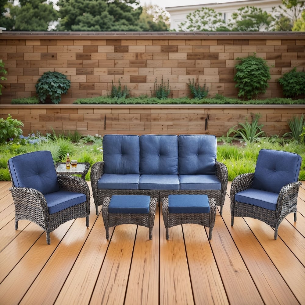 Gymojoy 6-Piece Outdoor Wicker Patio Furniture with 3 Seat Sofa, Rattan Coversation Set with Water Resistant Cushions