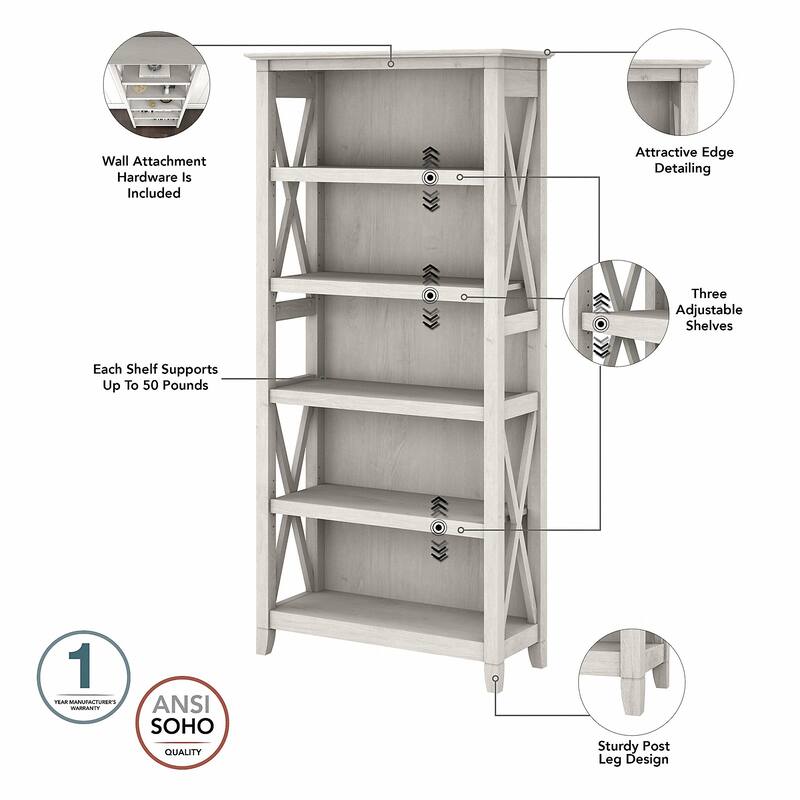 Key West 60W L Desk with File Cabinet and Bookcase by Bush Furniture
