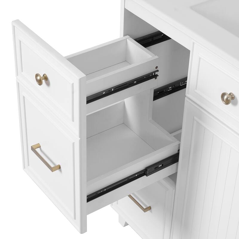 36" Bathroom Vanity with Ceramic Sink, Standard and Double-Layer Drawers, Soft Close Doors, Adjustable Shelves