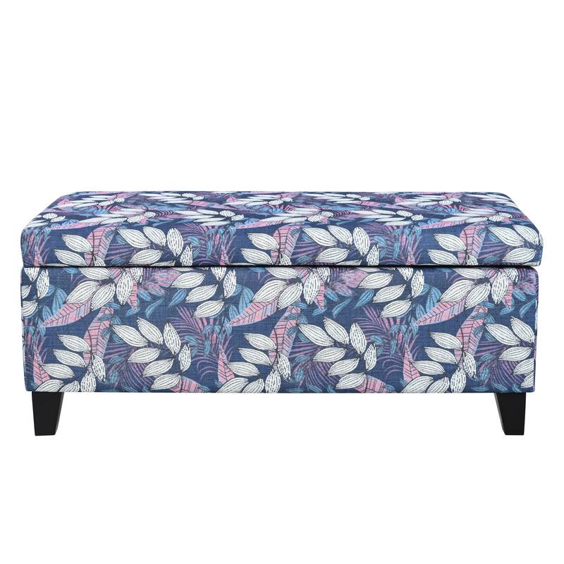Roomfitters Upholstered Storage Ottoman Bench with Hinged Lid, Floral Fabric Accent Seat for Living Room or Bedroom