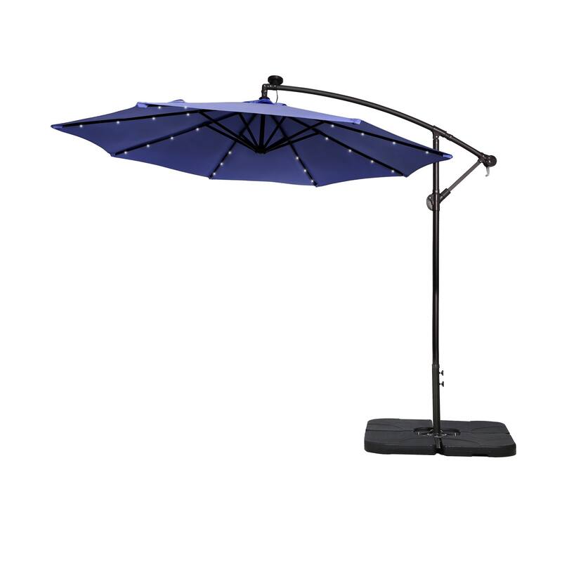 10 Ft. Solar Power Lighted Patio Umbrella with Base Stand - Navy Blue
