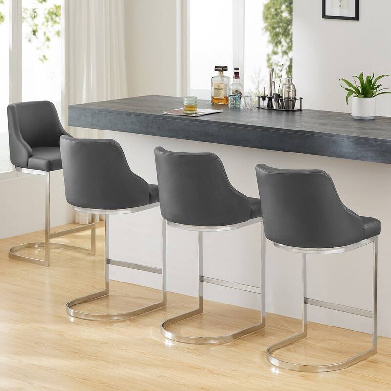 Velvet/Faux Leather Barstool, Counter Height Stools Set of 3 - 18.9"W x 20.5"D x 36.6"H