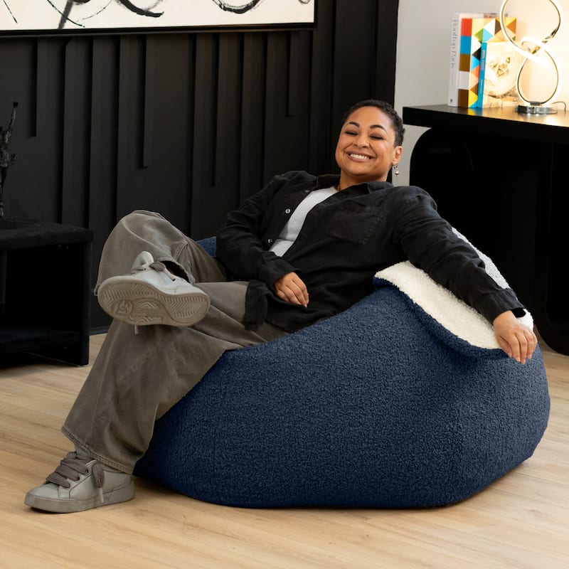 Raven-Symoné Home HopSeat Bunny - Oval Shaped Large Bean Bag Chair with Ears, Ultra Soft Shearling