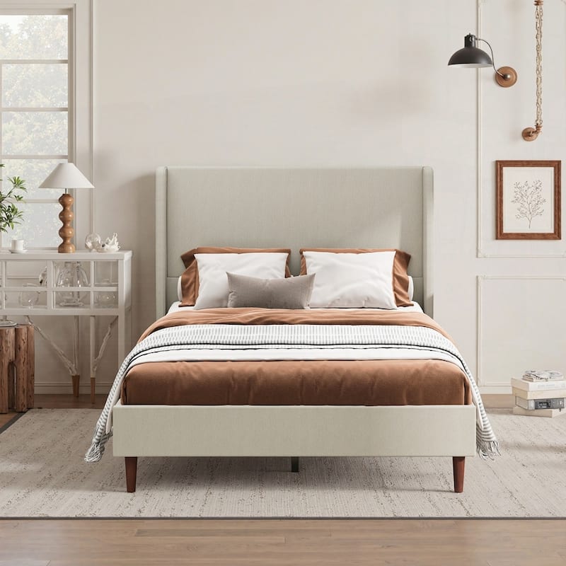 Harper Tall Headboard Upholstered Bed - Beige/Linen Cloth - Queen