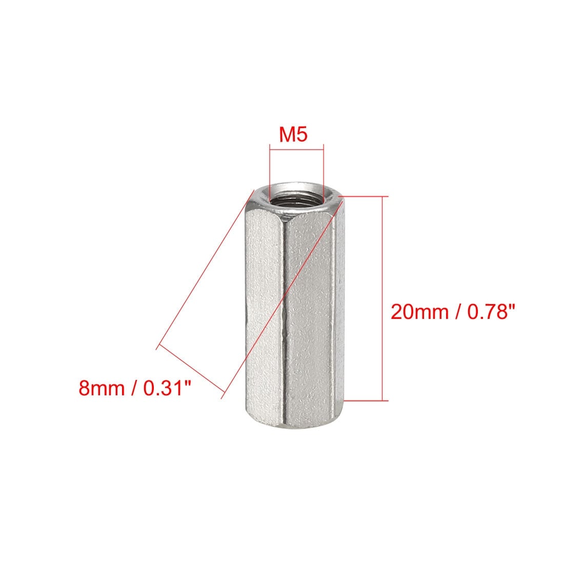 304 Stainless Steel, Metric Hex Coupling Nuts
