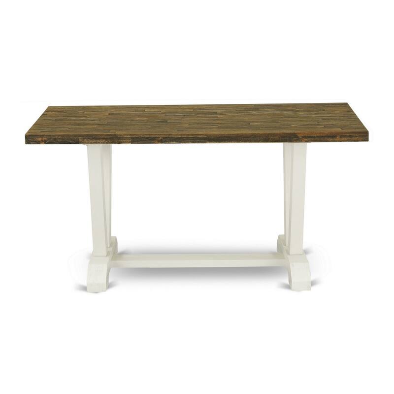 HomeStock 5-Piece Rectangle Distressed Jacobean Finish Solid Wood Top Dining Table with 4 Upholstered Chairs