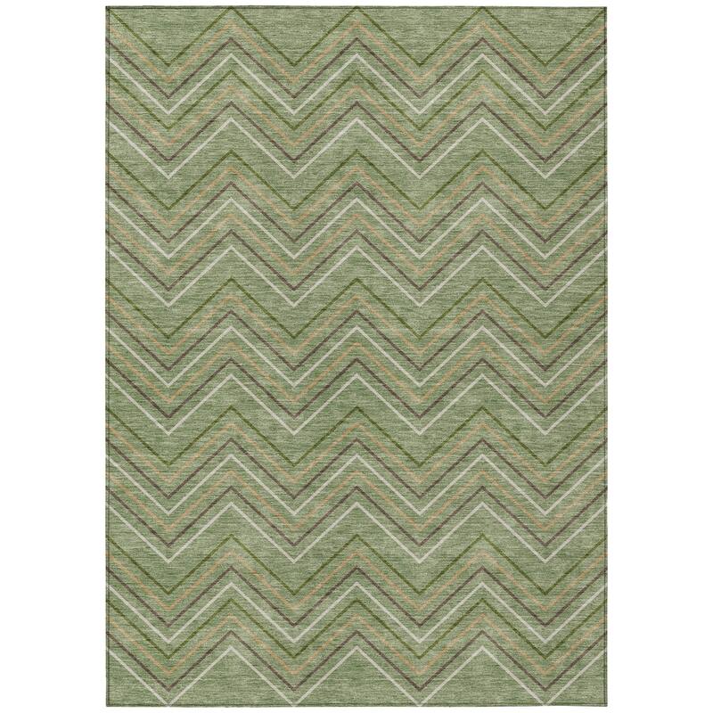Machine Washable Indoor/ Outdoor Modern Chevron Chantille Rug