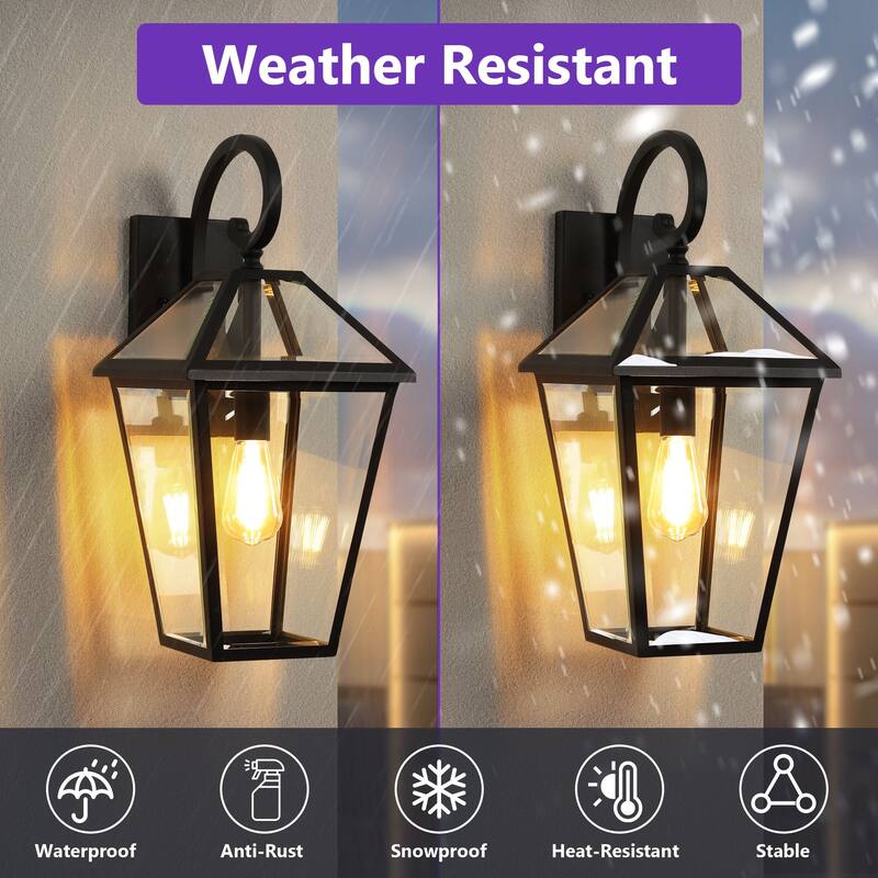 21" Outdoor Wall Light Fixture - Modern Black Wall Lantern Sconce with Clear Glass for Porch, Patio, Garage & Garden - 1-Pack