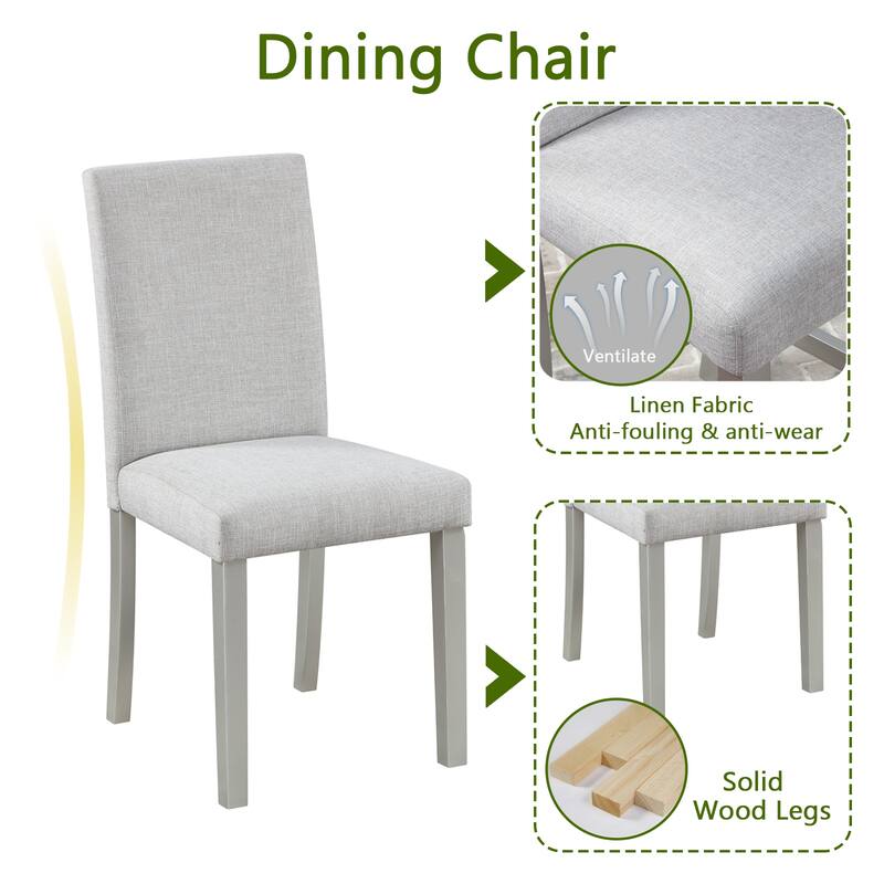 5-Piece, Modern Dining Table Set with Crystal-Embellished Dining Table and 4 Upholstered Dining Chairs, for Dining Rooms, White