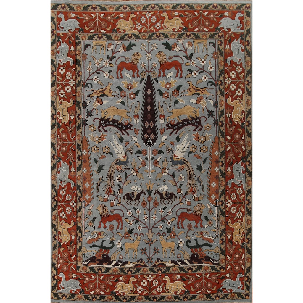 Hunting Design Tabriz Large Rug Hand-Knotted Wool Carpet - 10'1"x 13'9"