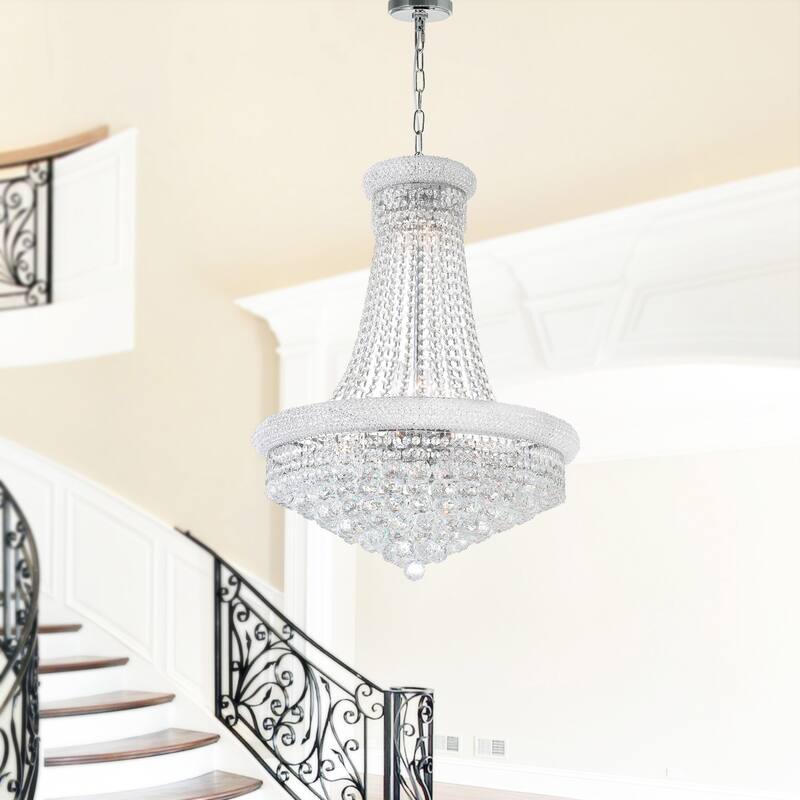 Crystal 24" Chrome Chandelier 17-Light with E12 Bulb Base