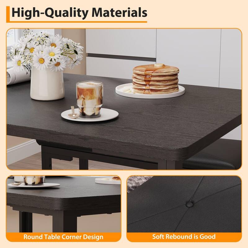 Dining Table Set for 4, Kitchen Table with 2 Benches with Metal Frame, Space-Saving