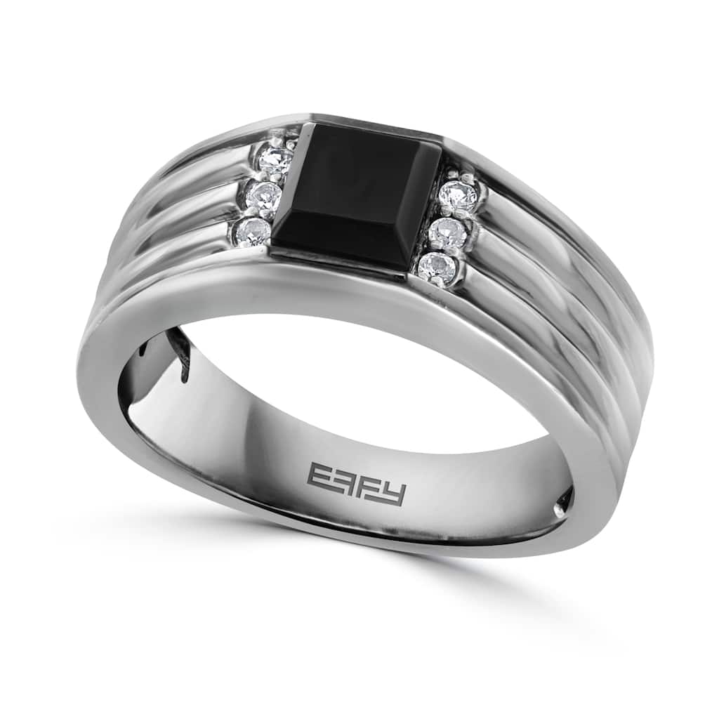 EFFY Men's 925 Sterling Silver White Topaz and Black Spinel Ring