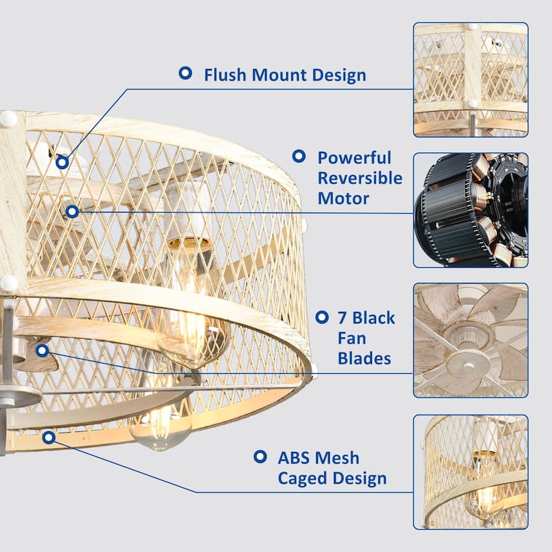 20-26Inch Caged Ceiling Fan with Light and Remote: APP Control Quiet DC Motor (E26 Bulbs Included)