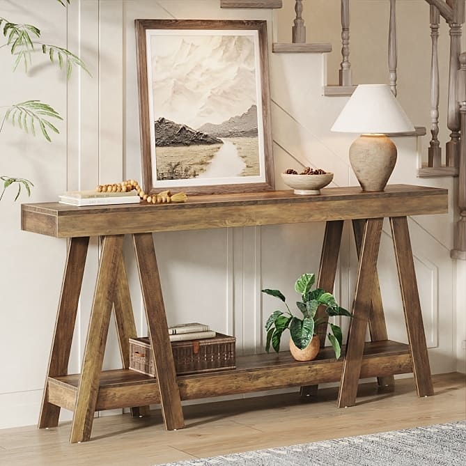 70.87-Inch Extra Long Console Table with Storage Shelf, 2-Tier Sofa Table - 70.87" L x 11.81" W x 35.43" H