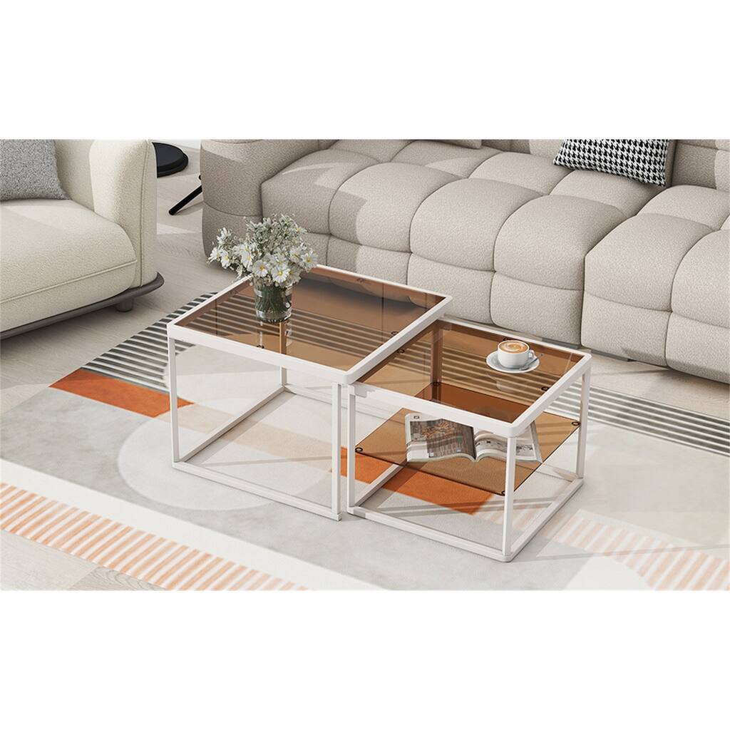 Modern Nested Coffee Table Set with High-low Combination Design