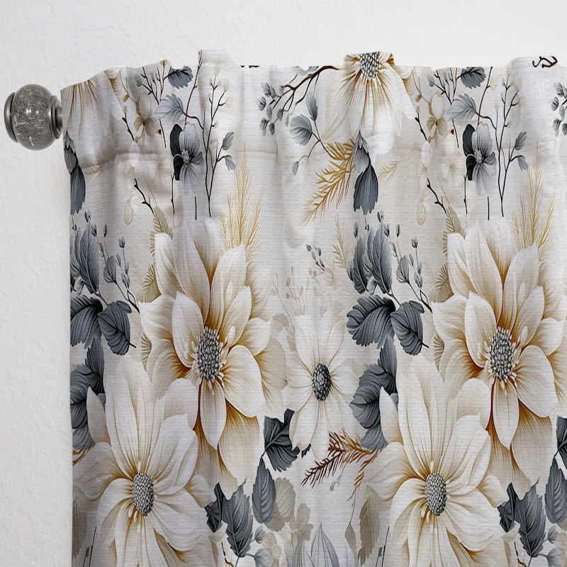 Designart "Ethereal White Chrysanthemum Boho Pattern II" Floral Curtain For Living Room Décor