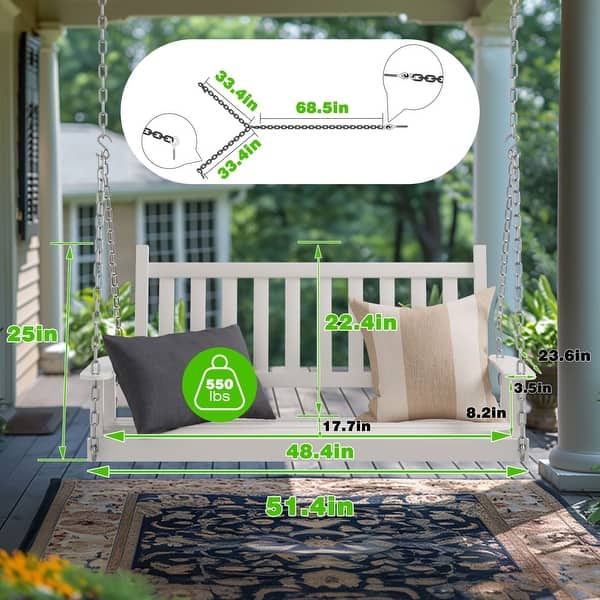 dimension image slide 1 of 3, VEIKOUS 4 ft. Outdoor Wood Hanging Patio Porch Swing with Chains for 2 Person
