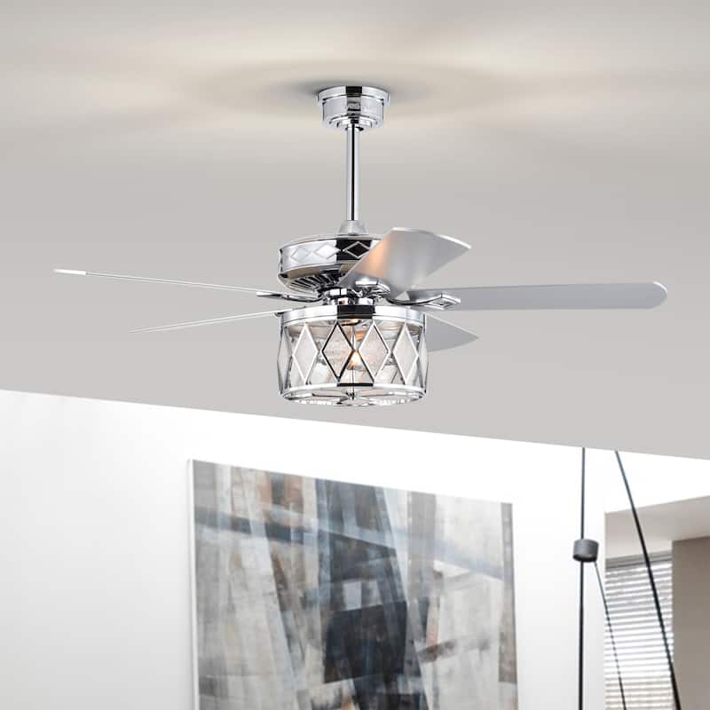 Cadella 52 Inch Silver Polish 2 Light, 5 Blades Lighted Ceiling Fan with Remote