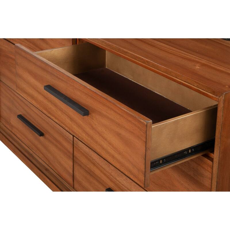 Dresser with 6 Drawers and Wooden Frame, Brown