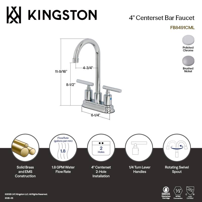 Kingston Brass Manhattan Two-Handle 2-Hole Deck Mount Bar Faucet