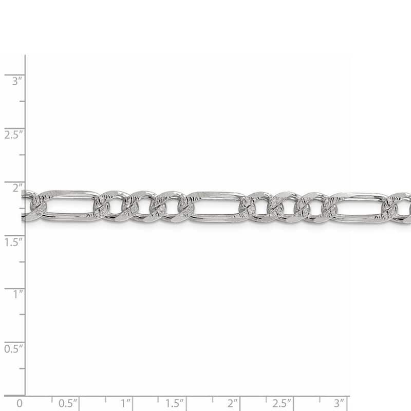 Curata 925 Sterling Silver 7.25mm Pave Flat Figaro Chain Necklace For Men