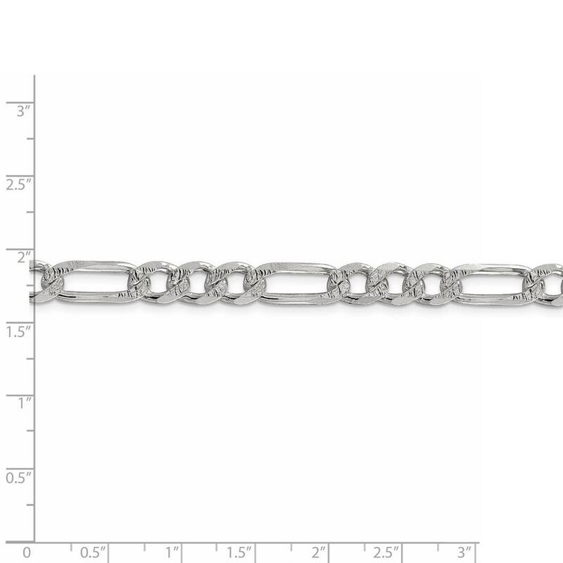 Curata 925 Sterling Silver Solid 7.25mm Pave Flat Figaro Chain for Men