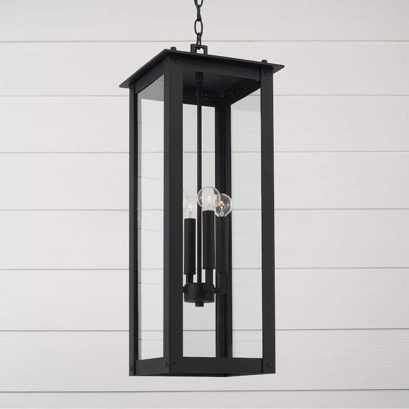 11" W x 28.5" H 4-Light Outdoor Rectangular Hanging Lantern with Clear Glass - 11"W x 28.5"H