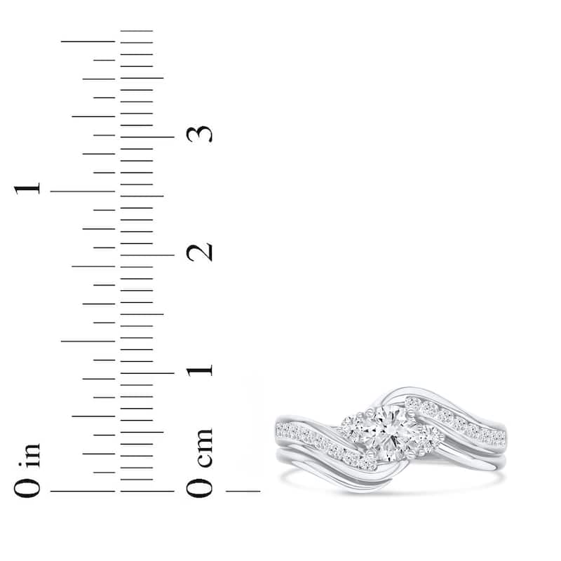 IGI Certified 1/2ct TDW Diamond Three Stone Swirl Bridal Set in 14K White Gold for Women